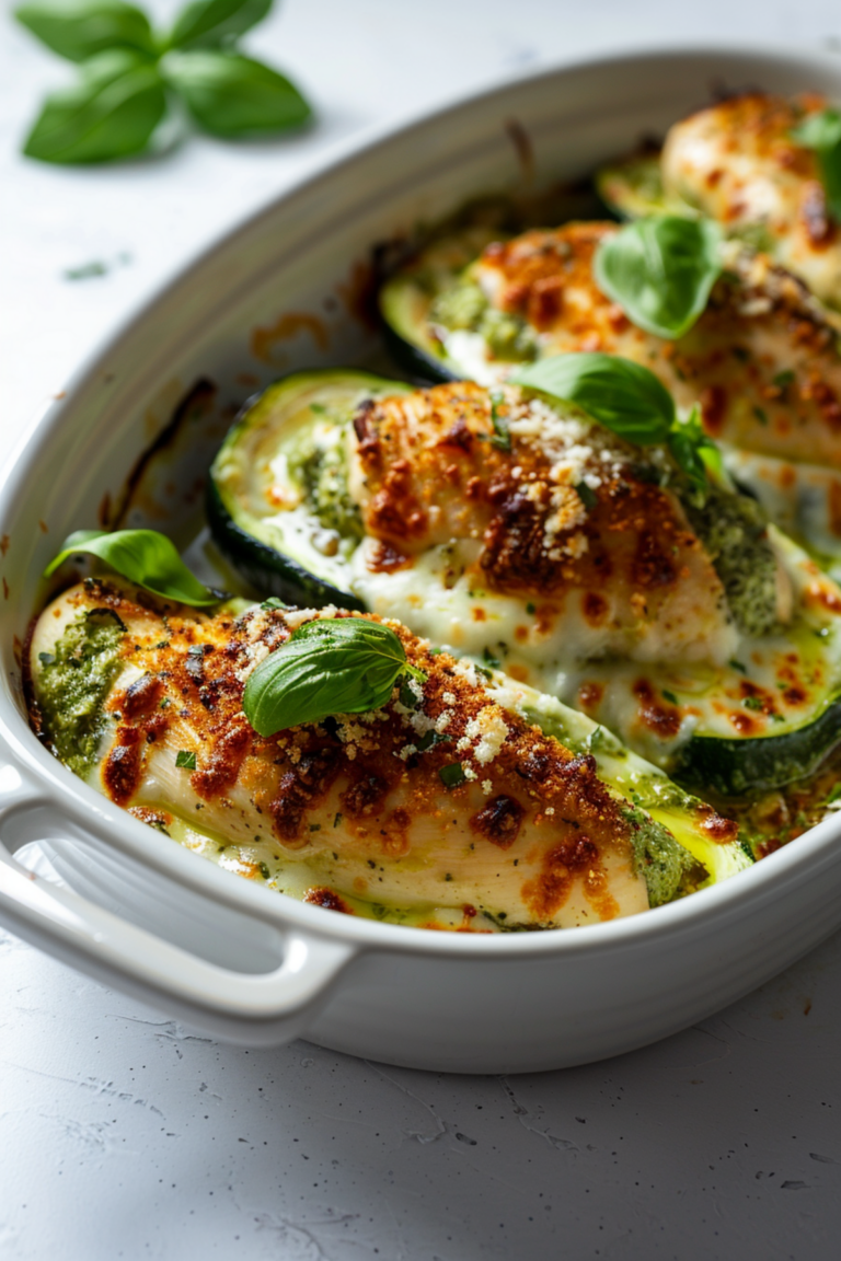 Pesto Chicken Stuffed Zucchini Boats_001
