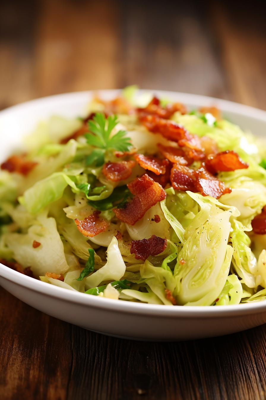 Sautéed Cabbage with Bacon in the Skillet