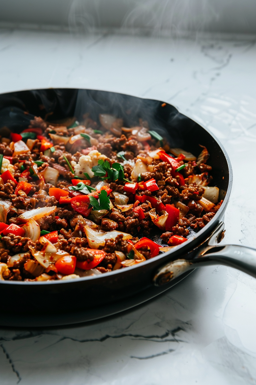 Ingredients for Spicy Ground Beef and Cabbage Stir Fry