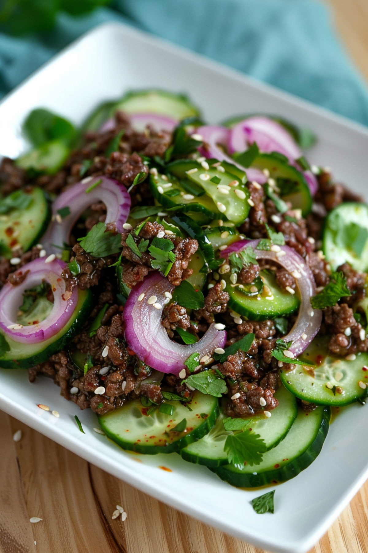 Spicy Keto Korean Ground Beef with Cucumber Salad_001