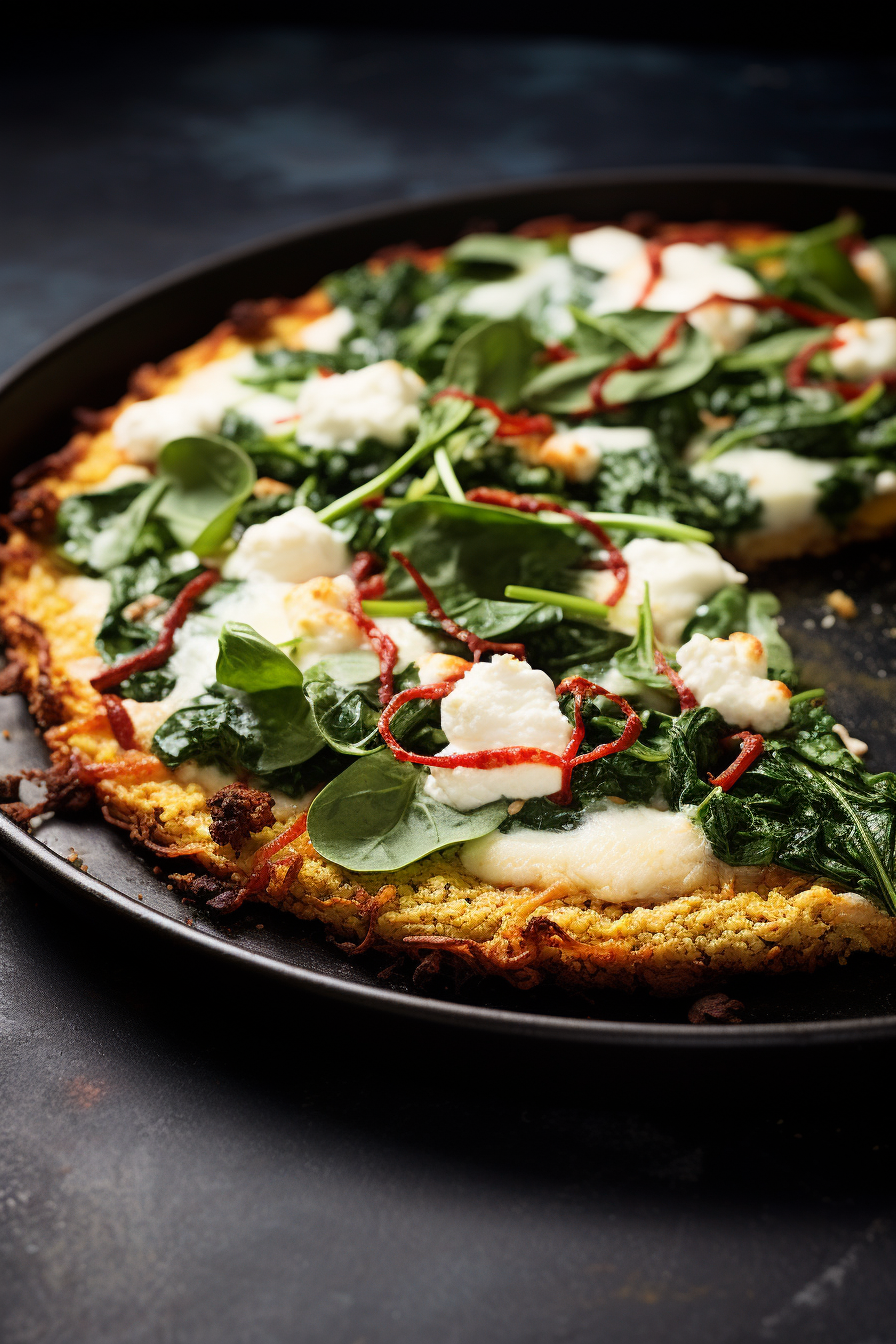 Spinach and Feta Keto Pizza with a Cauliflower Crust