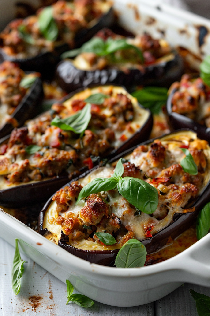 Keto Stuffed Eggplants Ready to Serve