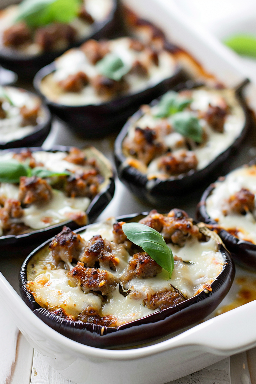 Preparing Keto Stuffed Eggplants