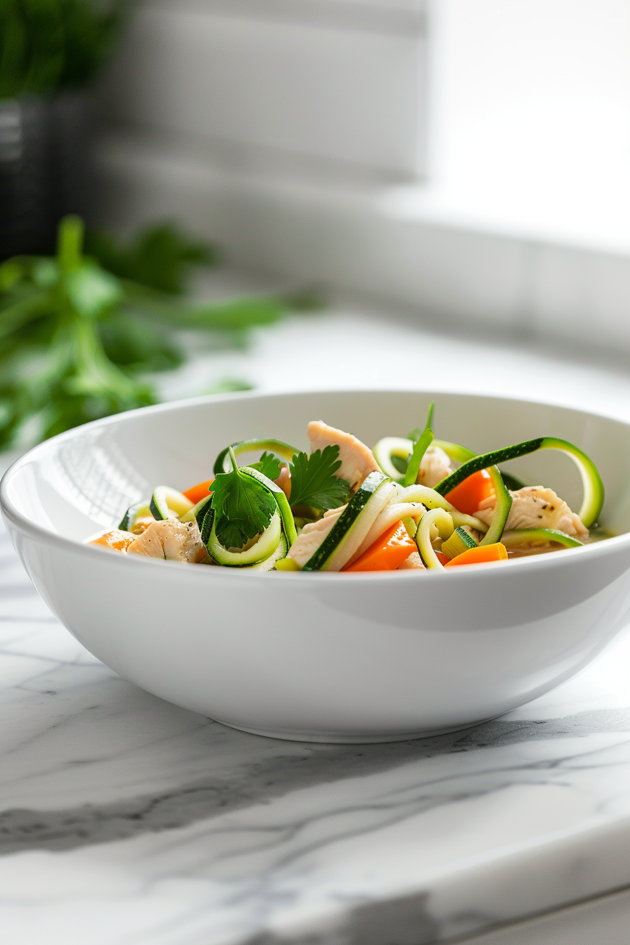 Zucchini Noodle Chicken Soup Ready to Serve