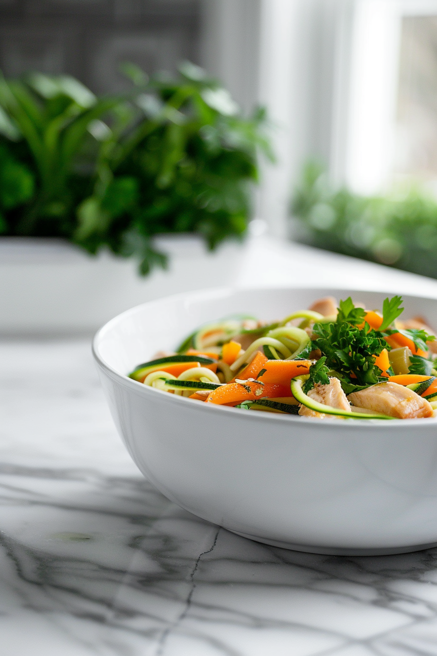 Preparing Zucchini Noodle Chicken Soup