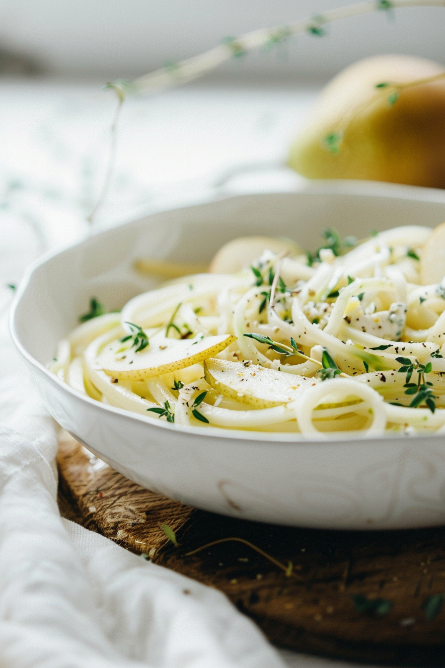 Cooking Creamy Keto Gorgonzola and Pear Zoodles