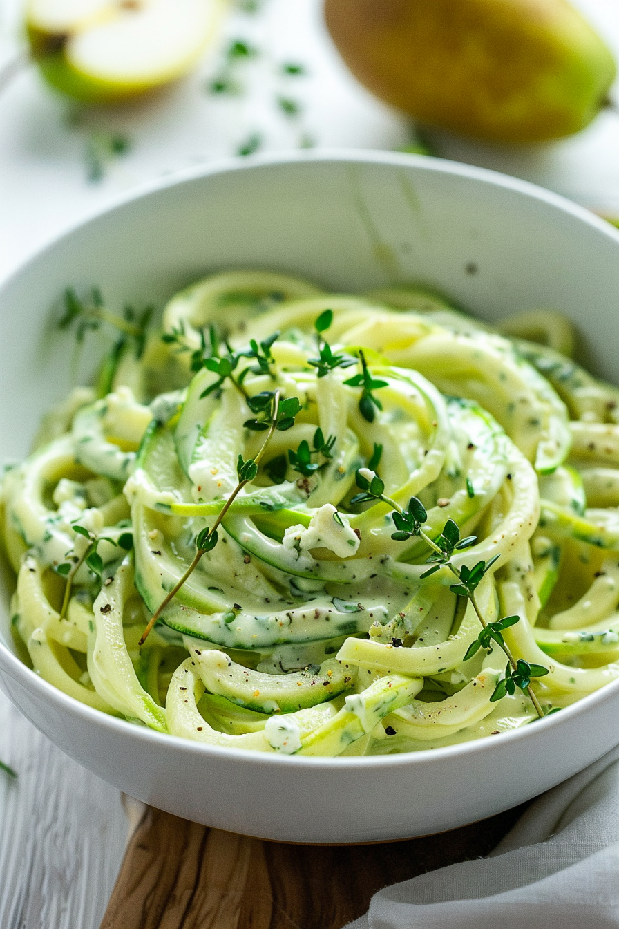 Creamy Keto Gorgonzola and Pear Zoodles
