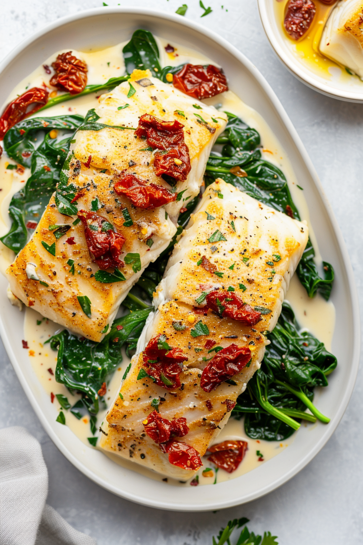 Creamy Keto Tuscan Cod with Spinach and Sun-Dried Tomatoes_001