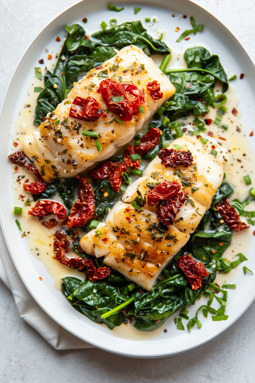 Creamy Keto Tuscan Cod Final Dish