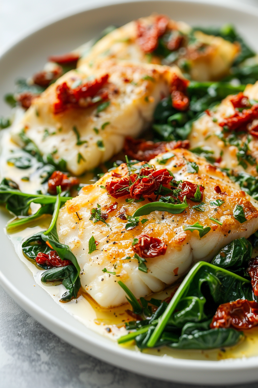 Creamy Keto Tuscan Cod with Spinach and Sun-Dried Tomatoes