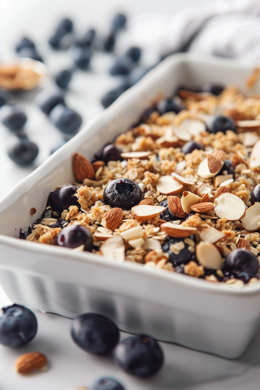 Preparing Keto Blueberry Almond Crumble
