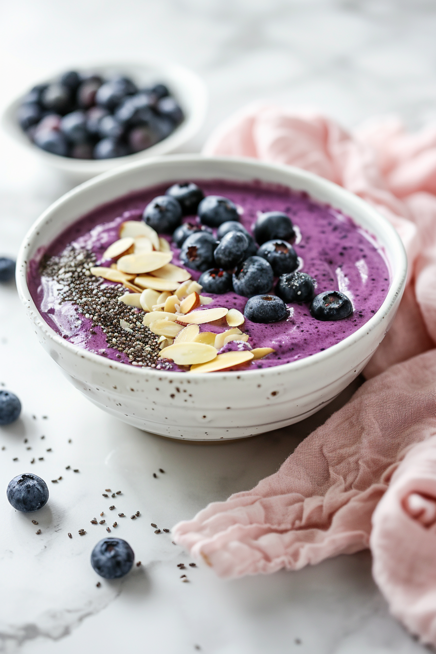 Keto Creamy Blueberry Smoothie Bowl Garnished
