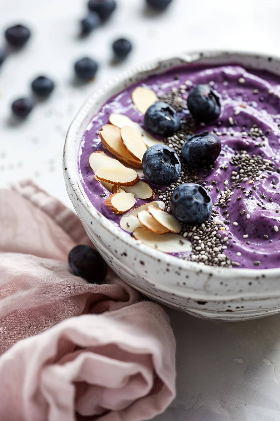 Preparing Keto Creamy Blueberry Smoothie Bowl