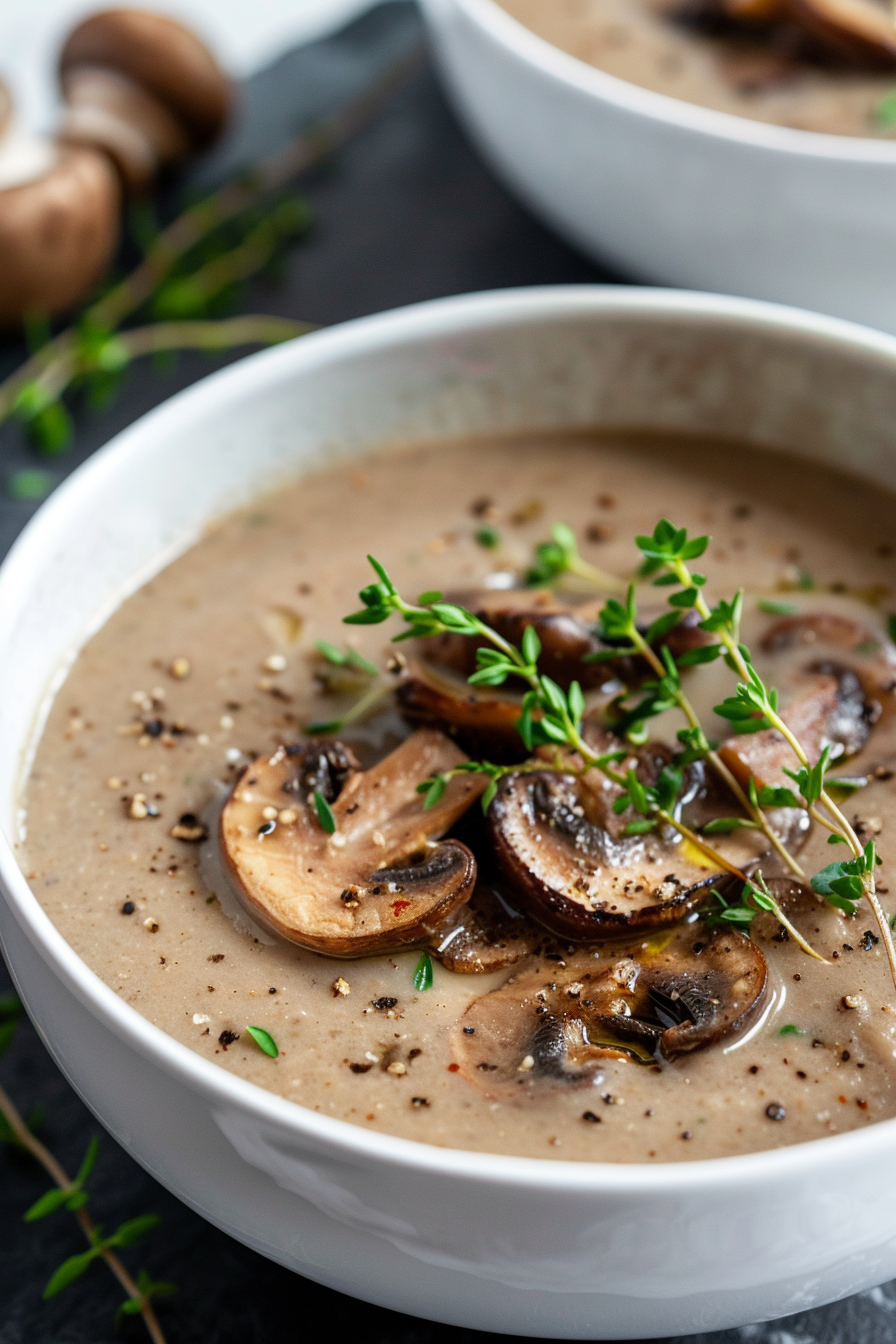 Keto Creamy Mushroom and Thyme Soup Cooking