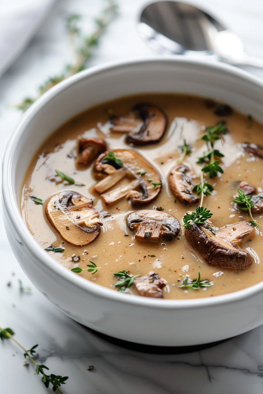Ingredients for Keto Creamy Mushroom and Thyme Soup