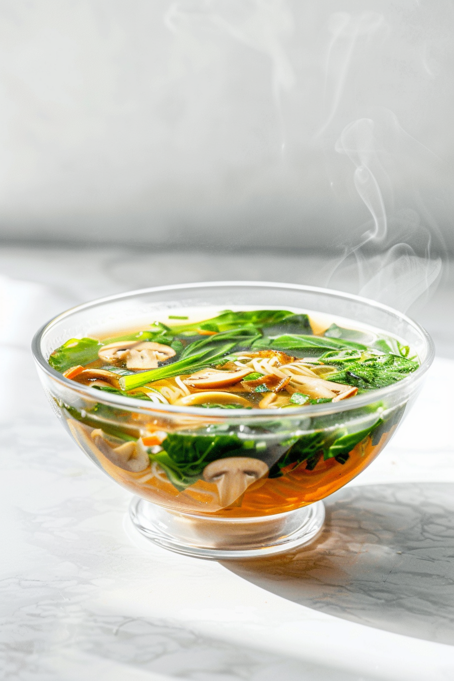Keto Egg Drop Soup with Bok Choy and Mushrooms