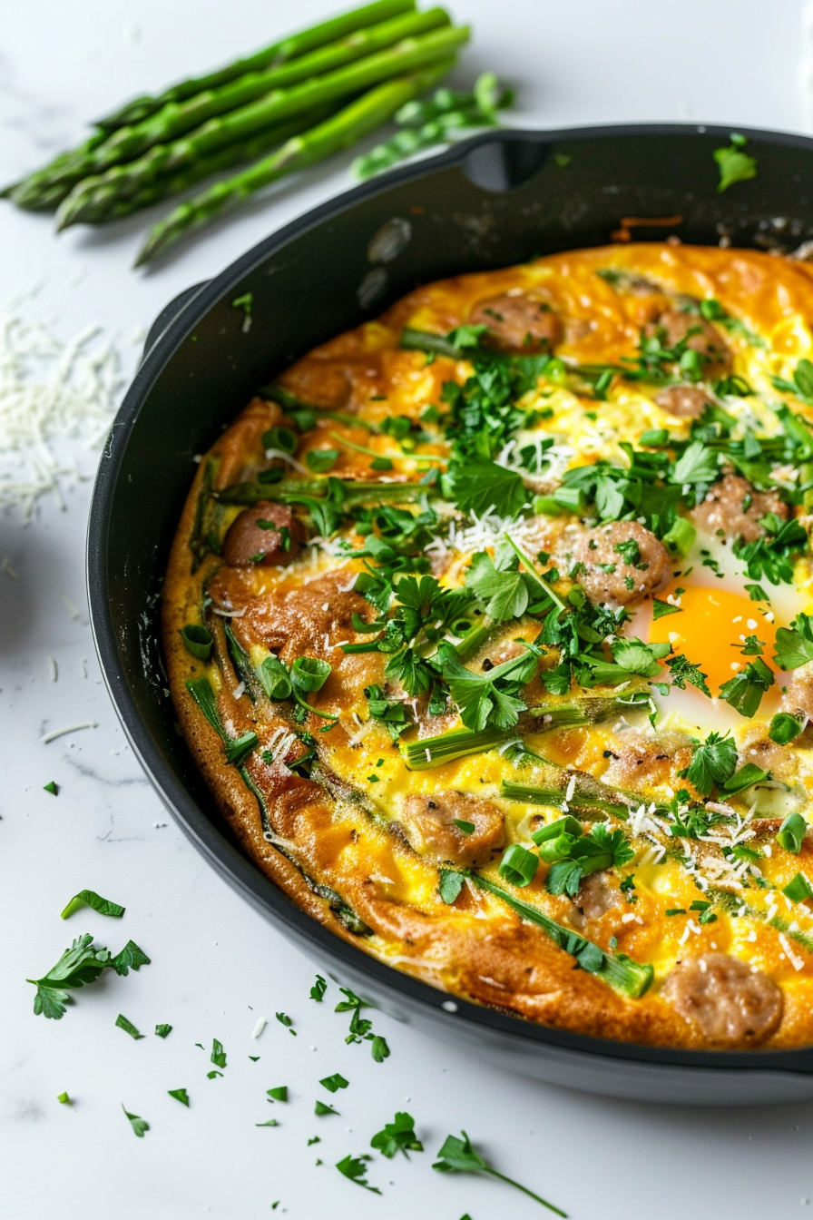 Preparing Keto Italian Sausage and Asparagus Frittata