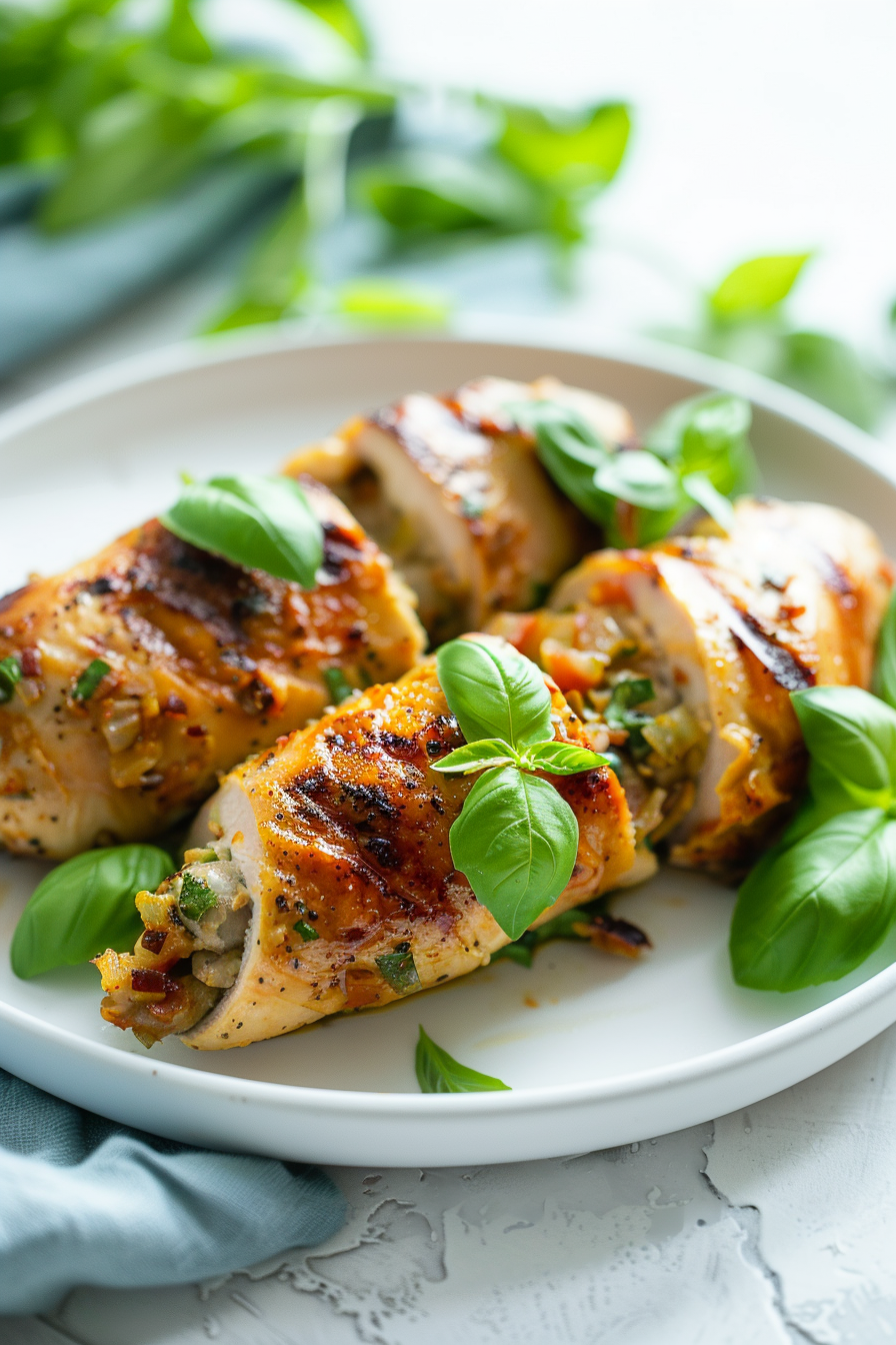 Keto Italian Sausage and Olive Tapenade Stuffed Chicken Ready to Serve