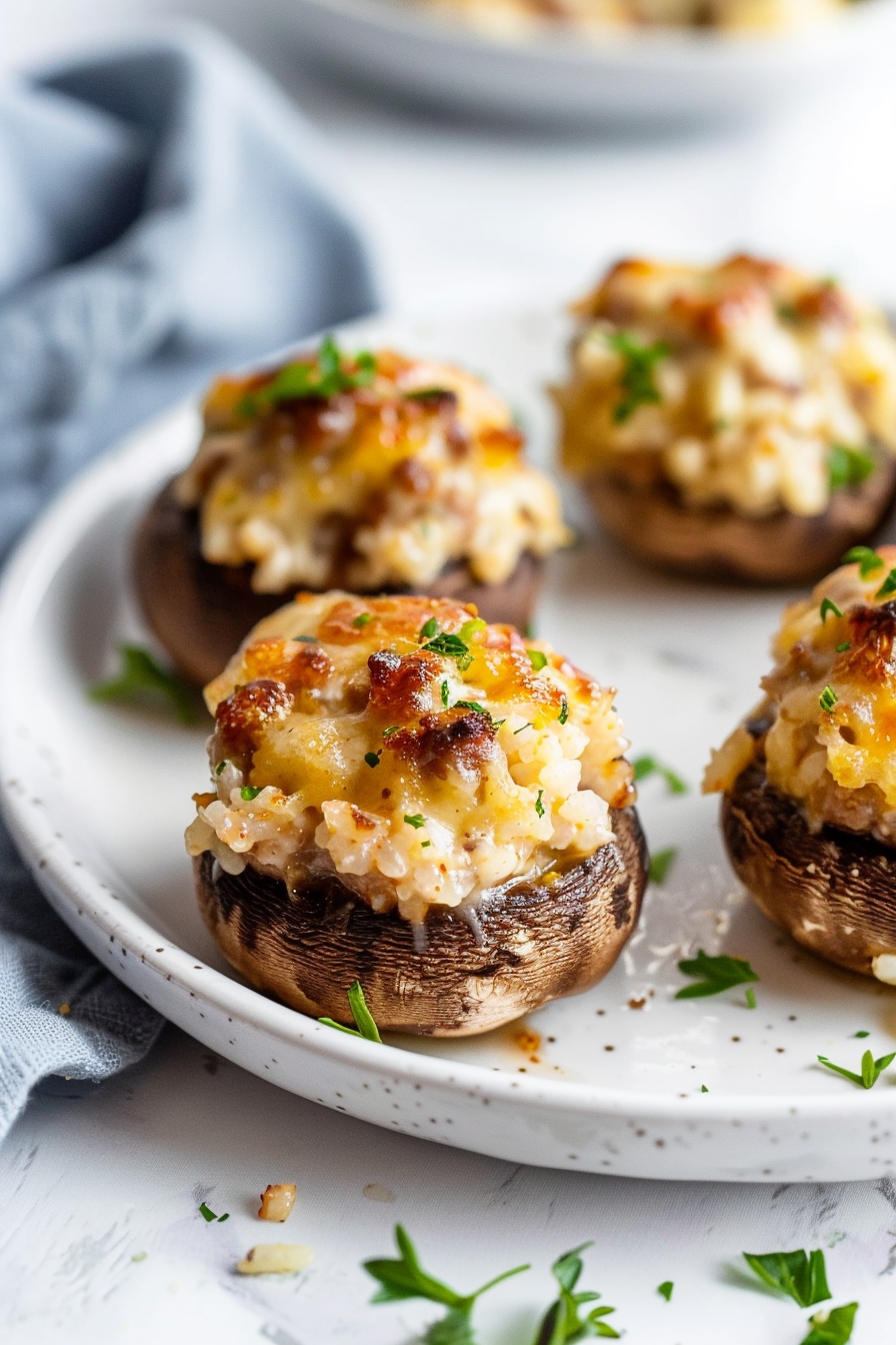 Keto Italian Sausage Parmesan Cream Cheese Stuffed Mushrooms Ready to Serve