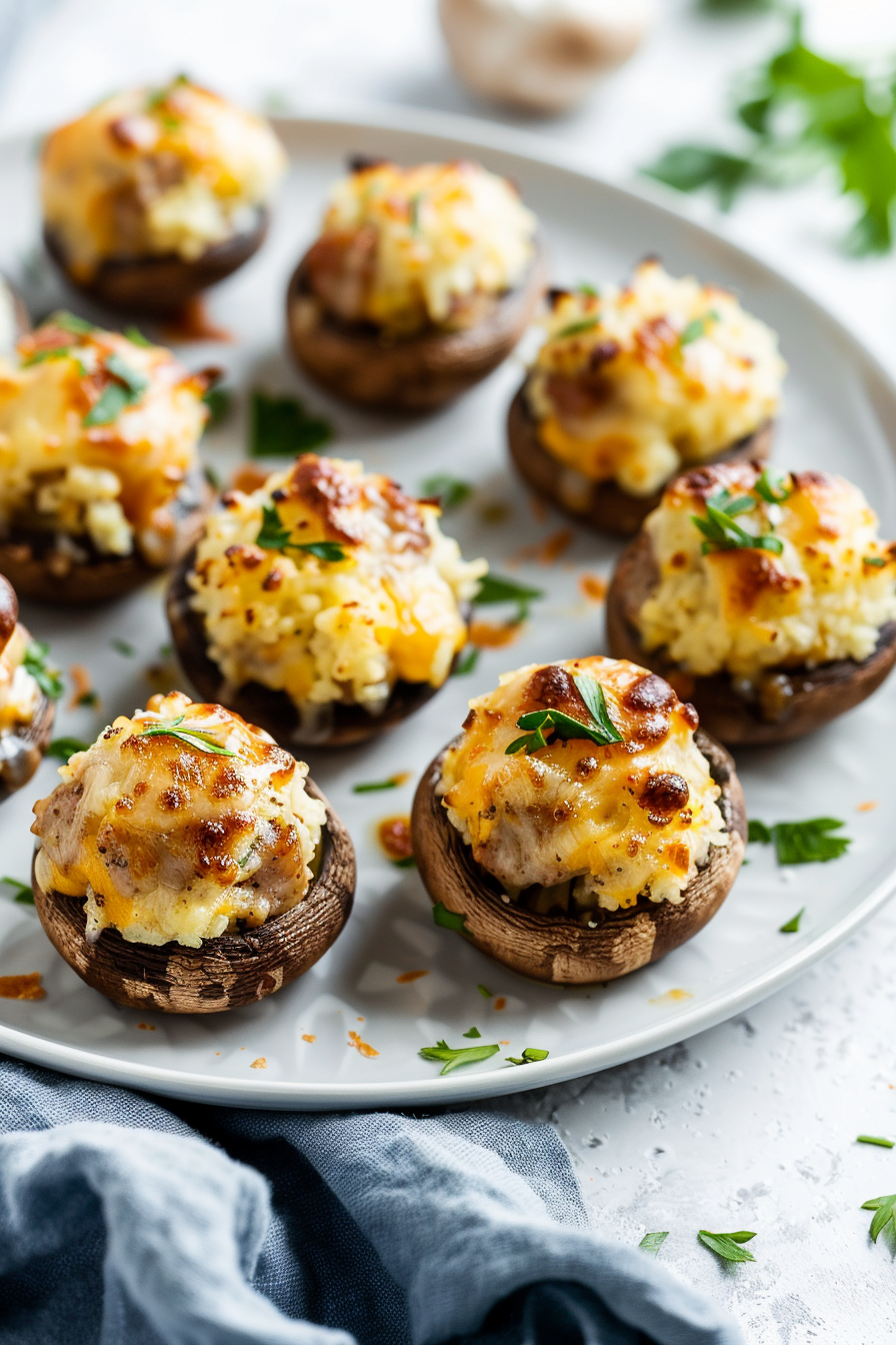 Keto Italian Sausage Parmesan Cream Cheese Stuffed Mushrooms