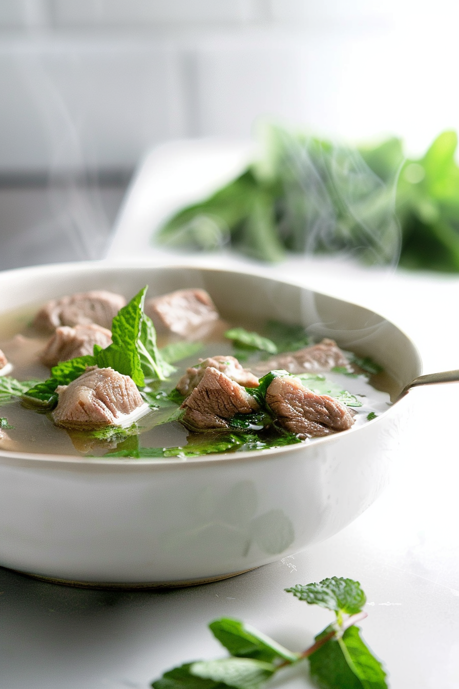 Keto Lamb and Mint Soup Garnished