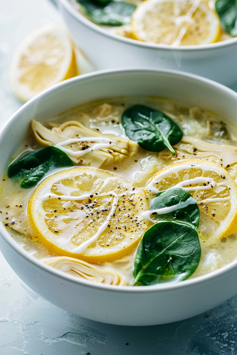 Keto Lemon Chicken and Artichoke Soup Ready to Serve
