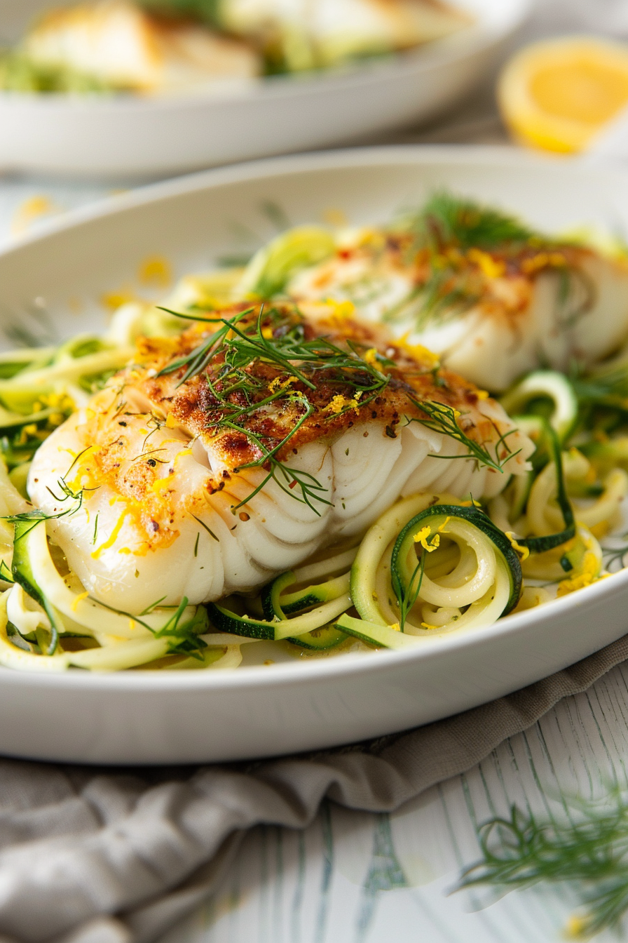 Keto Lemon Dill Cod with Zucchini Noodles