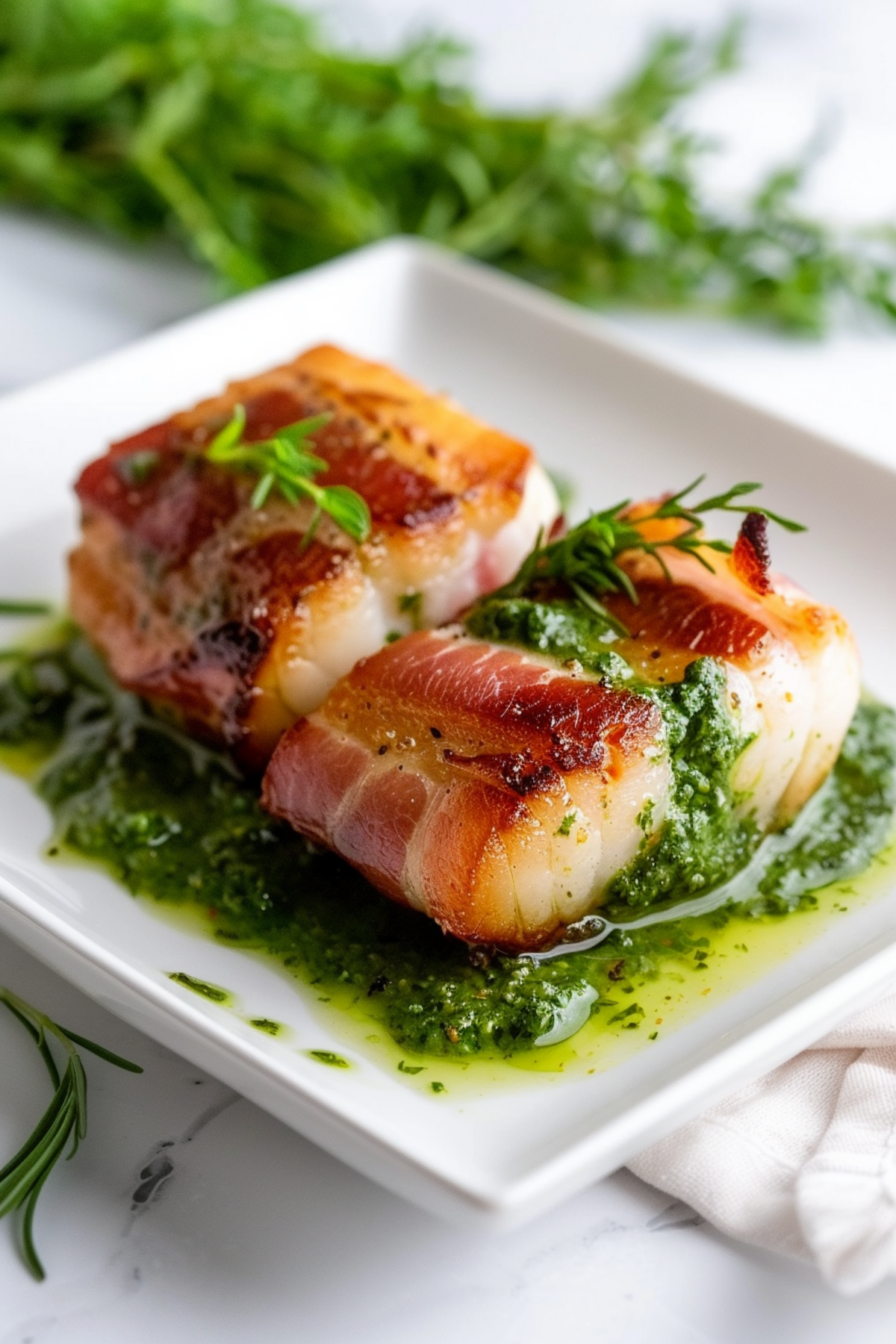 Keto Pesto Stuffed Cod Wrapped in Bacon_001