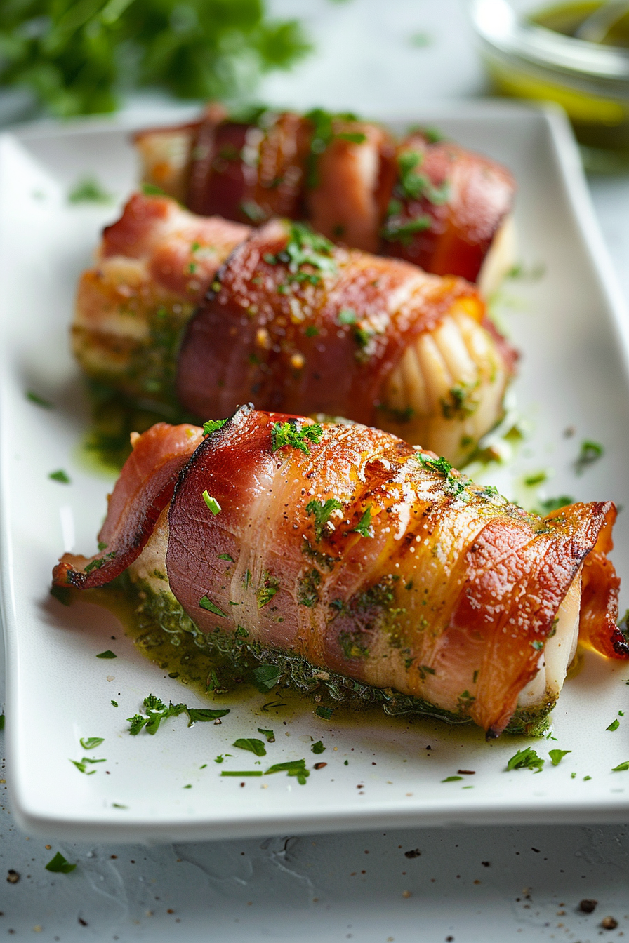 Preparing Keto Pesto Stuffed Cod Wrapped in Bacon