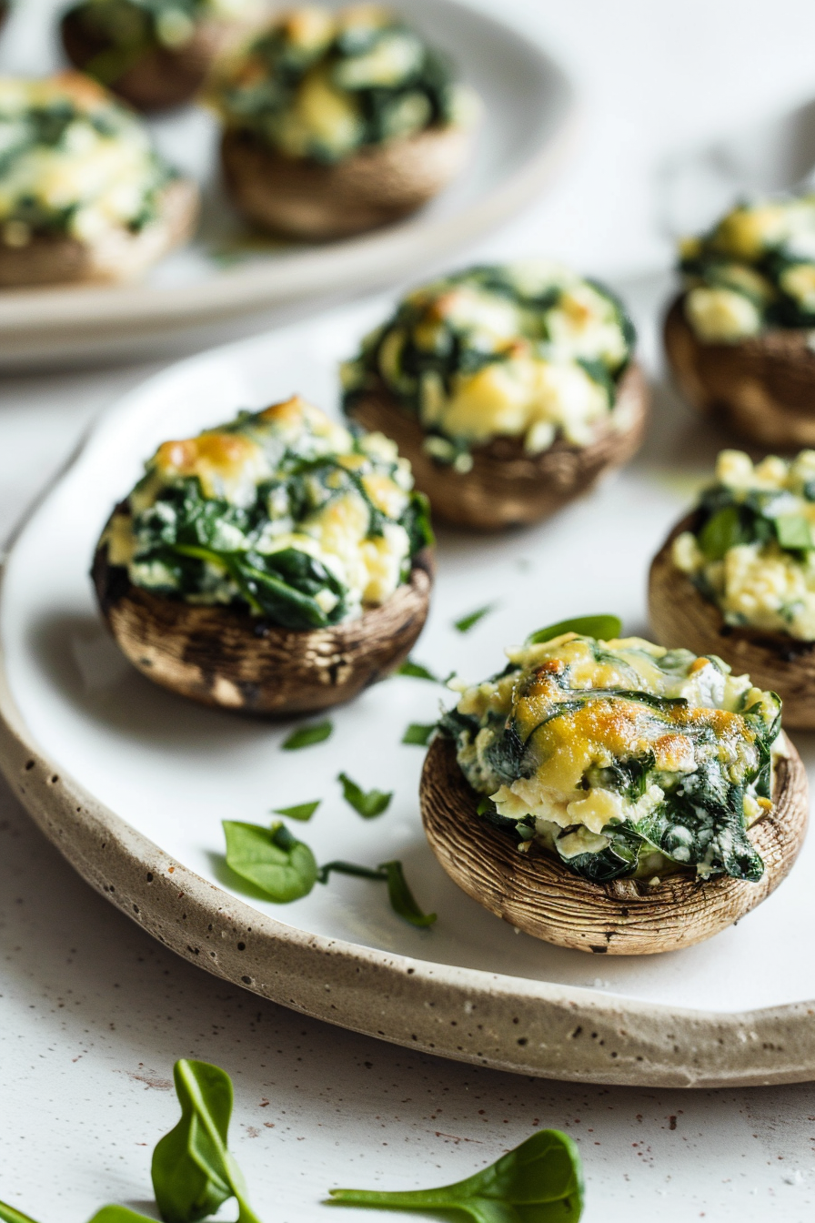 Keto Ricotta and Spinach Stuffed Mushrooms Ready to Serve