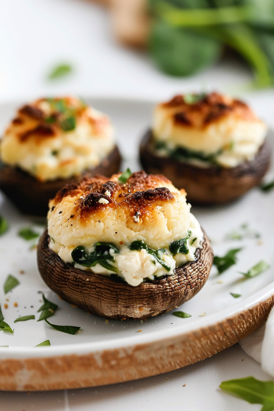 Preparing Keto Ricotta and Spinach Stuffed Mushrooms