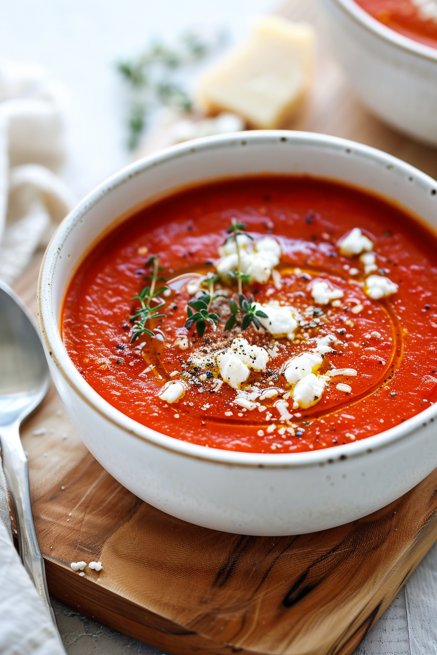 Keto Roasted Red Pepper and Goat Cheese Soup Preparation