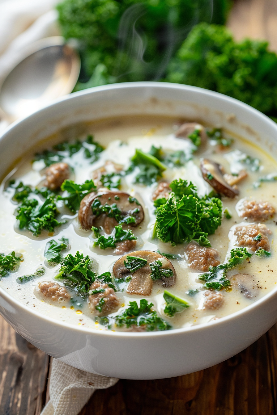 Keto Sausage and Kale Soup with Mushroom