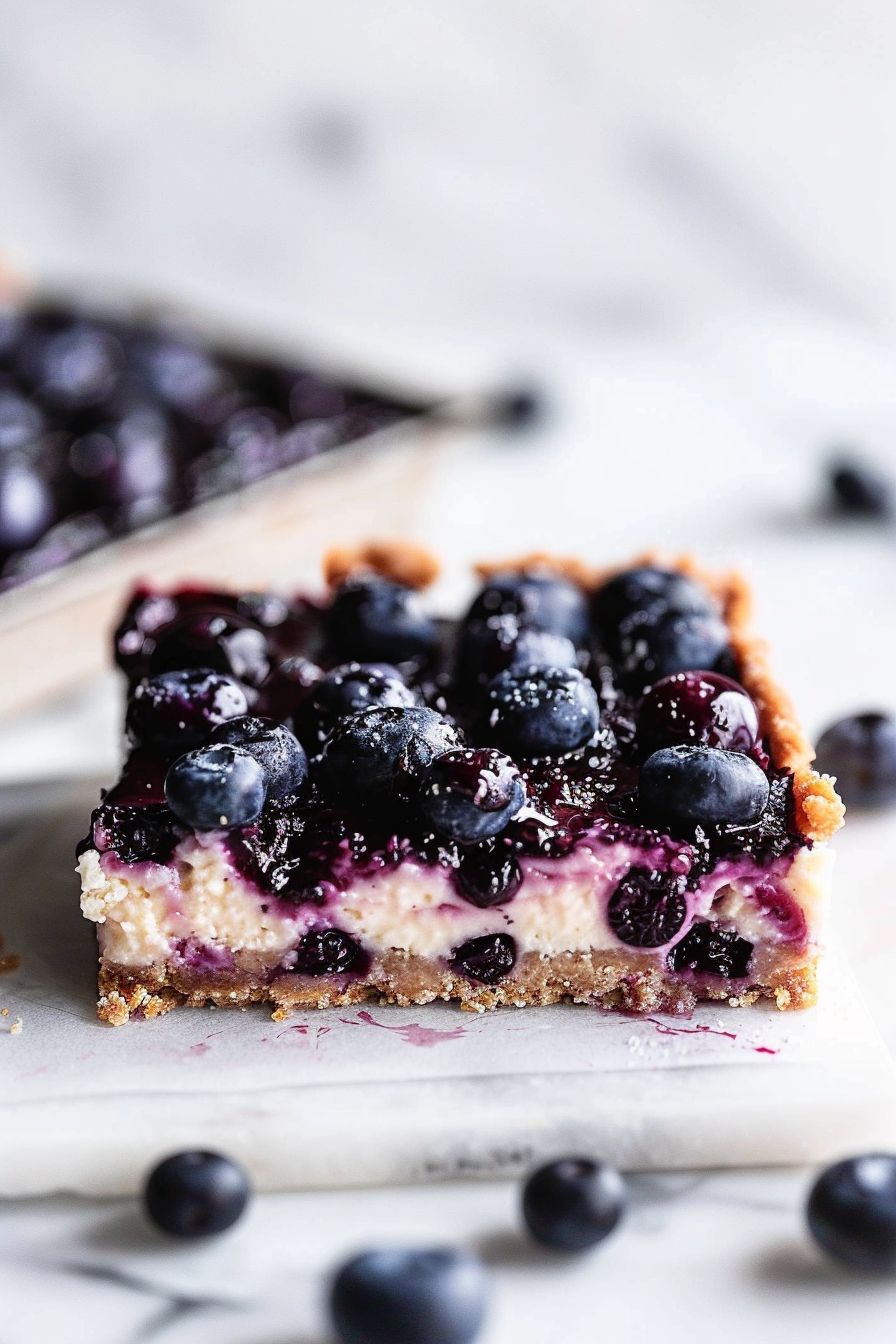 No-Bake Keto Blueberry Cheesecake Bars Ready to Serve