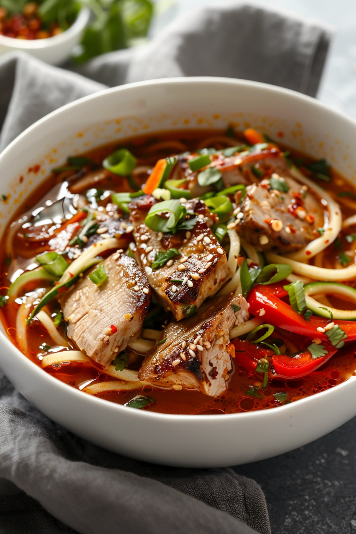 Spicy Keto Ginger Pork and Noodle Soup_001