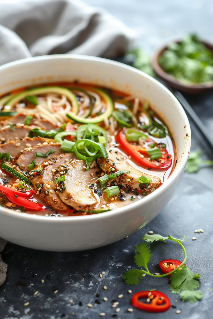 Ingredients for Spicy Keto Ginger Pork and Noodle Soup