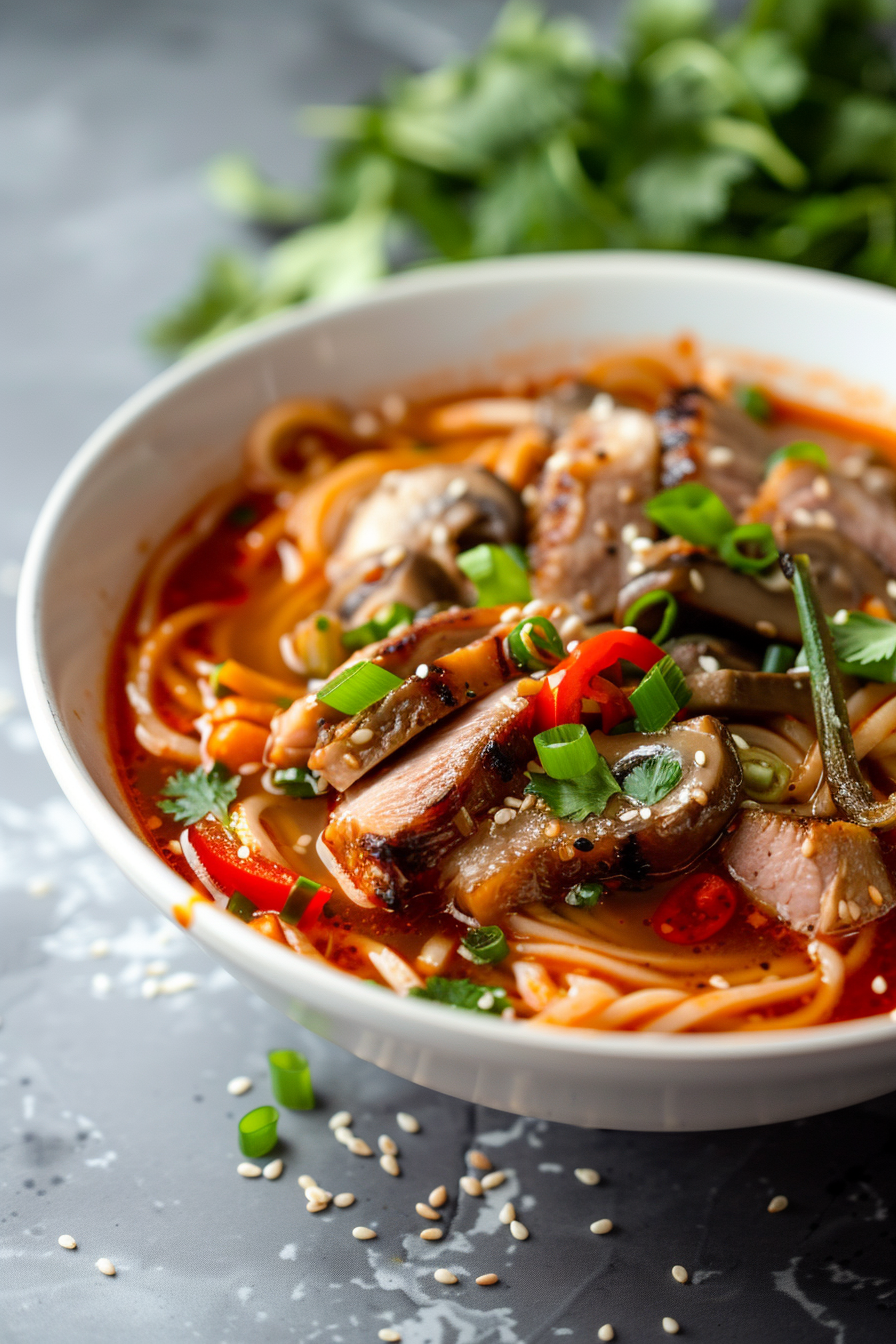 Spicy Keto Ginger Pork and Noodle Soup