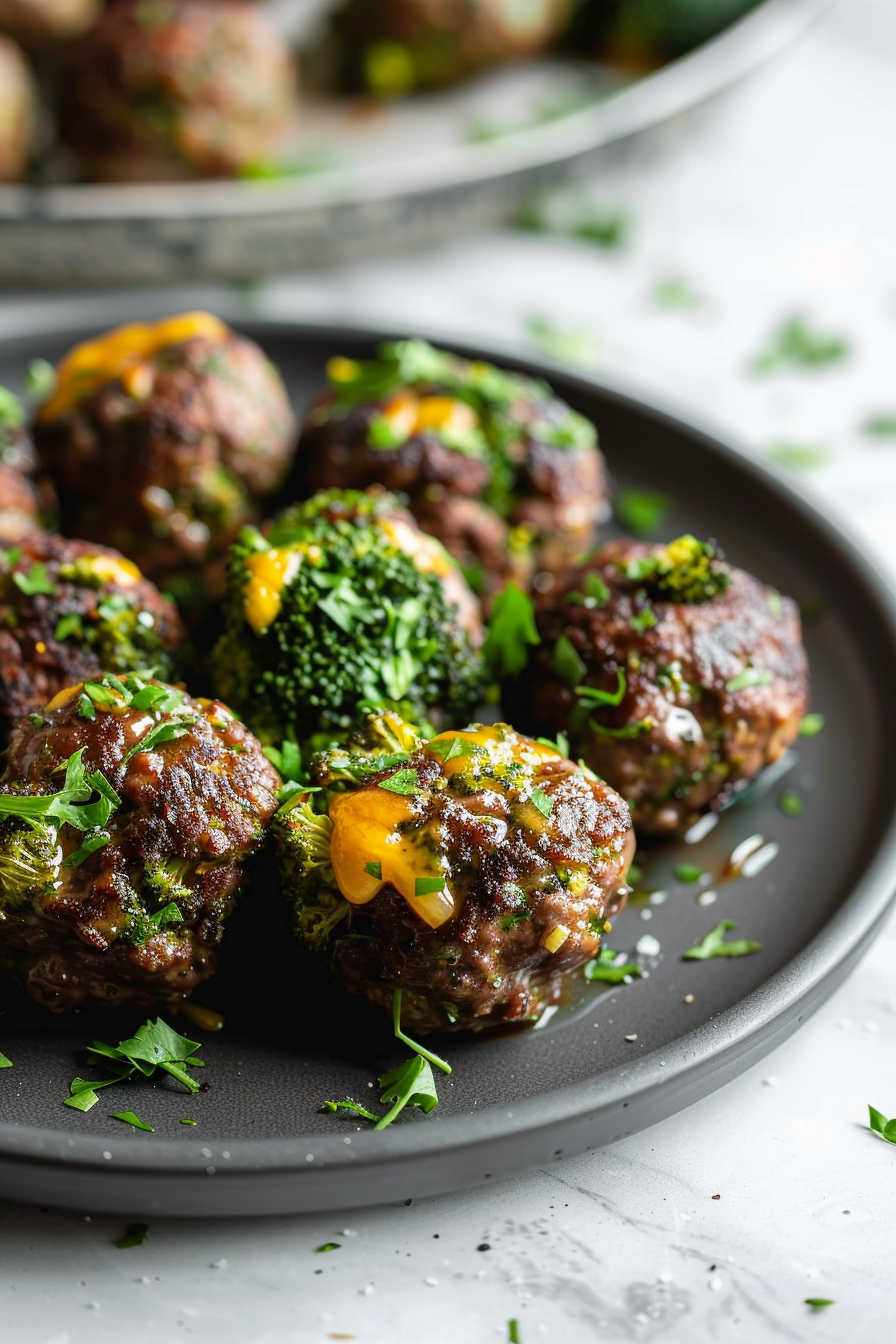 Keto Broccoli and Cheddar Stuffed Meatballs