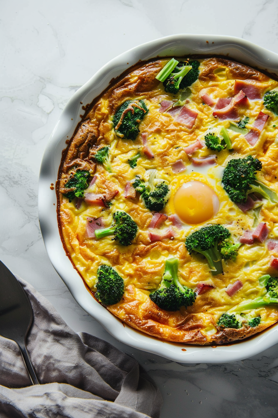 Keto Broccoli and Ham Crustless Quiche Baking