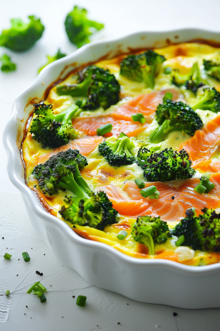 Keto Broccoli and Smoked Salmon Quiche Ready to Serve