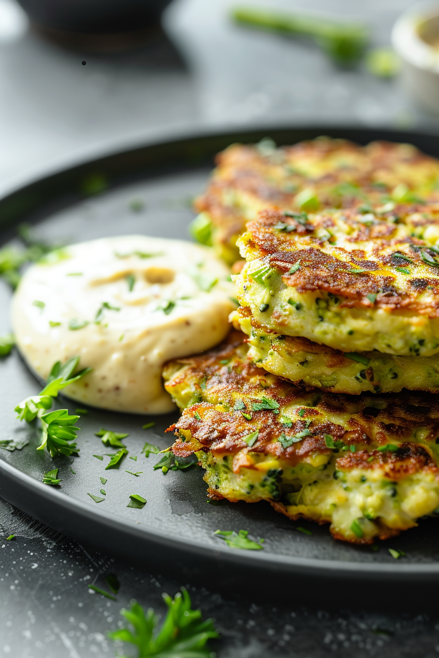Keto Broccoli Fritters with Spicy Aioli