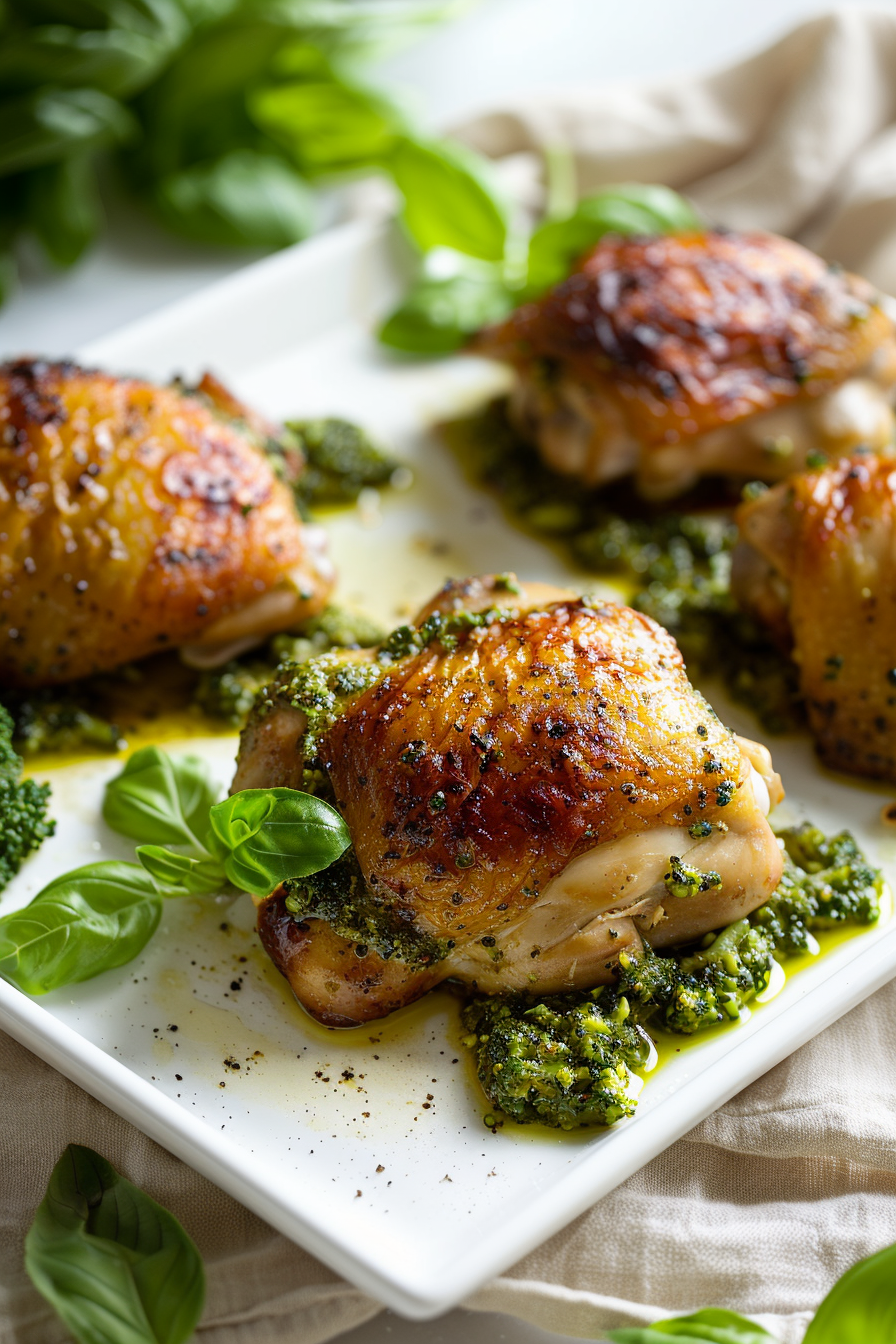 Keto Broccoli Pesto over Chicken Thighs