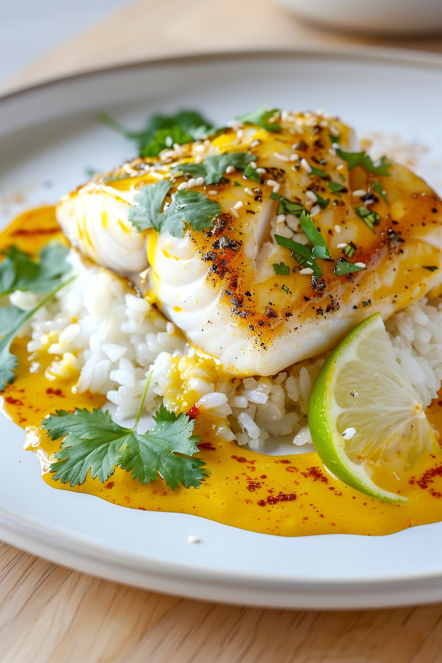 Keto Chilean Seabass with Coconut Curry Sauce