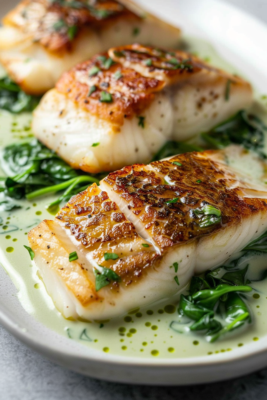 Keto Chilean Seabass with Creamy Spinach Sauce Ready to Serve