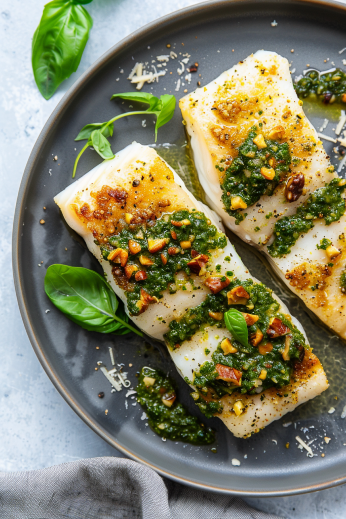 Mouthwatering Keto Chilean Seabass Recipe with a Crunchy Walnut Pesto Crust
