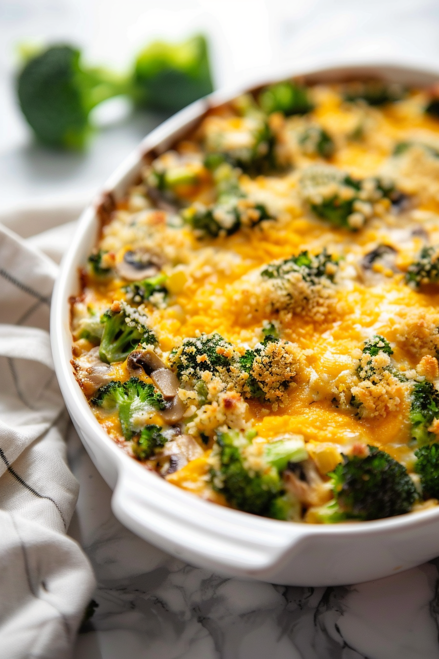 Keto Creamy Broccoli and Mushroom Casserole in the Oven