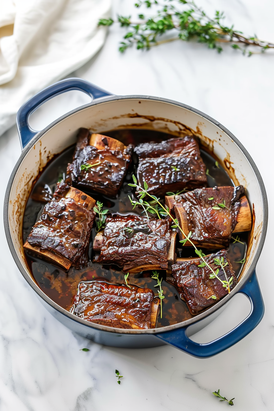 Keto Dutch Oven Balsamic Braised Short Ribs Cooking
