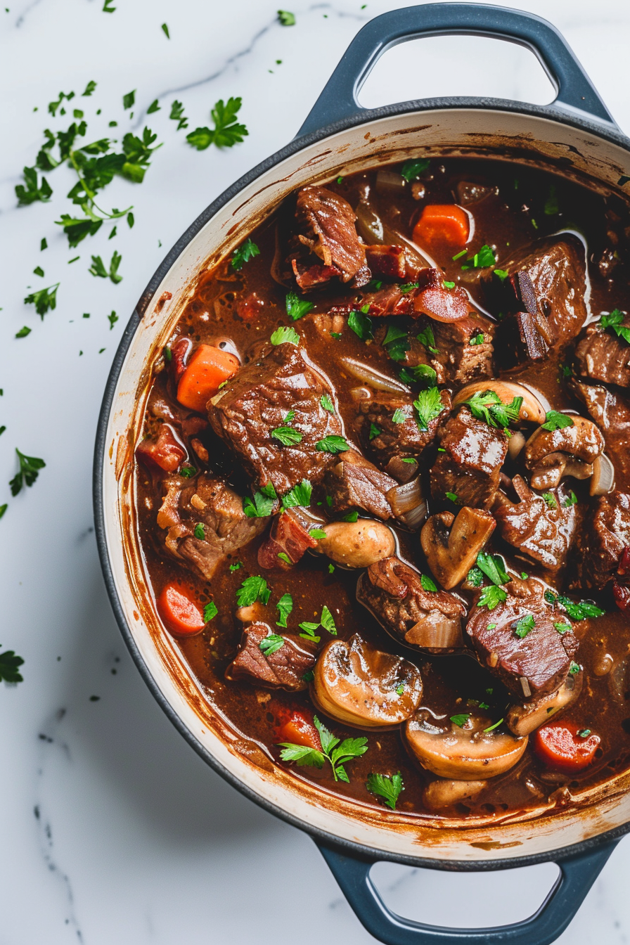 Keto Beef Bourguignon in Dutch Oven
