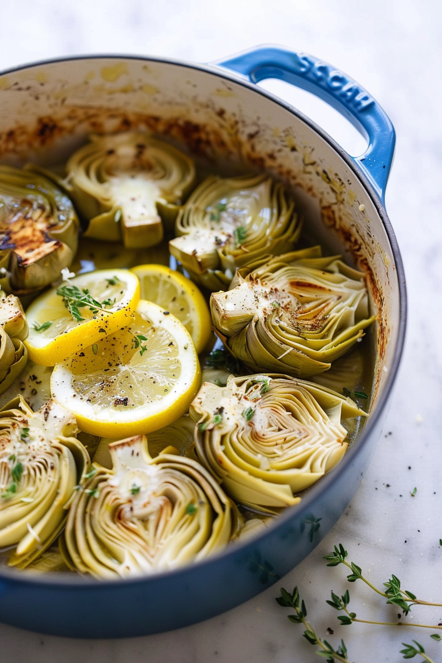 Keto Dutch Oven Braised Artichokes Finished Dish