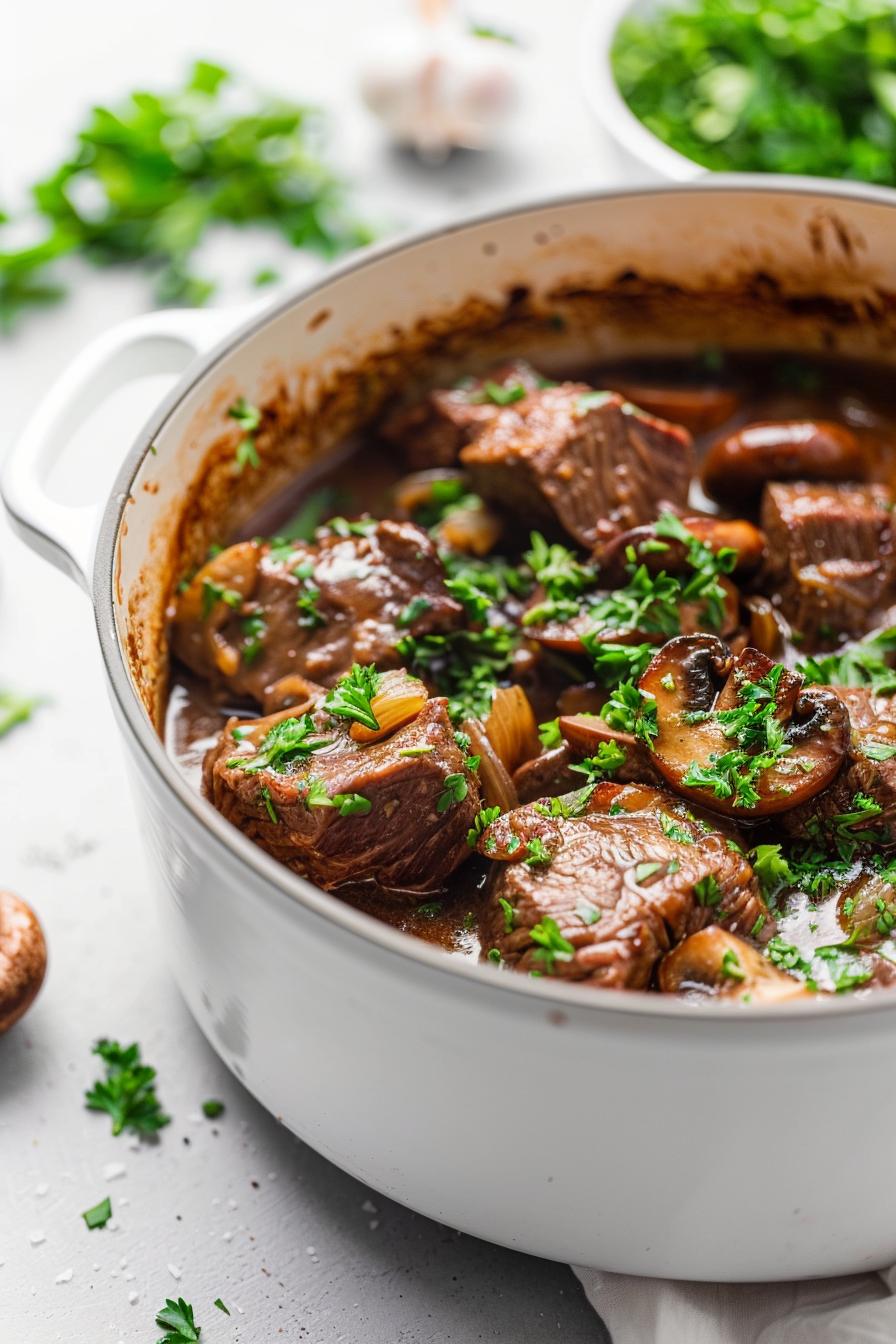Keto Dutch Oven Braised Beef and Mushroom Stew